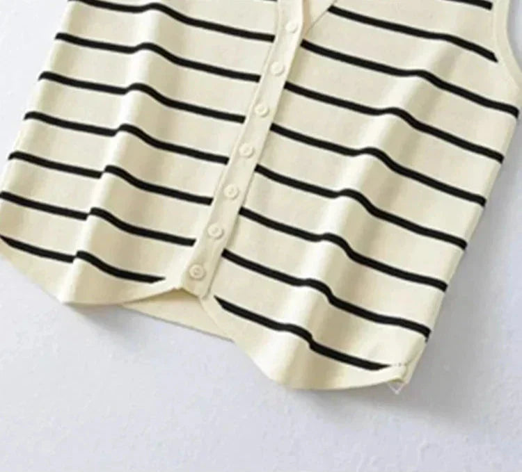 Striped Button-Up Knitted Vest