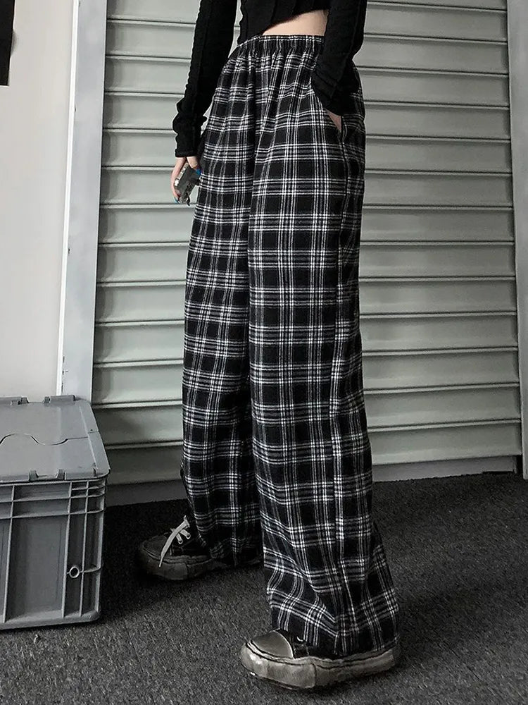 Black Plaid Oversized Sweatpants