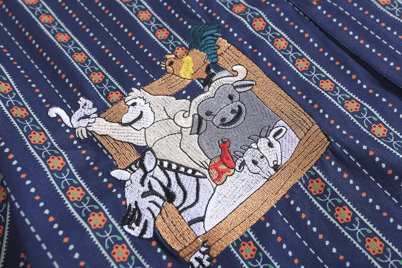 Cartoon Embroidery Pattern Vintage Shirt