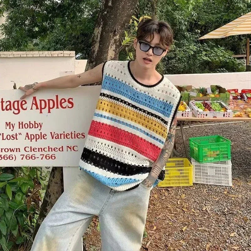 Vintaged Patterned Crochet Open Vest