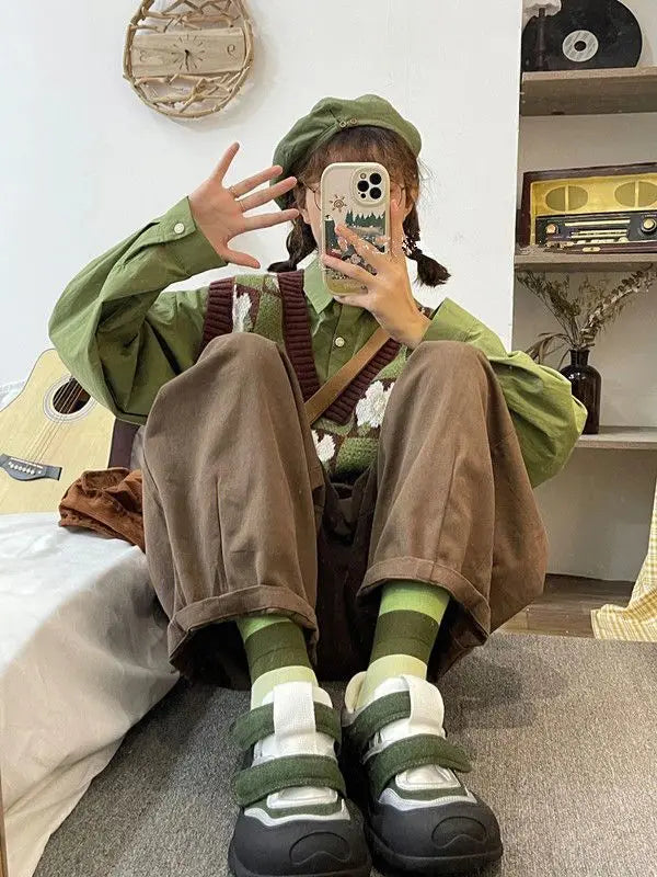 Retro Flower Grid Sweater Vest