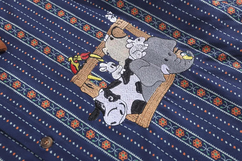 Cartoon Embroidery Pattern Vintage Shirt