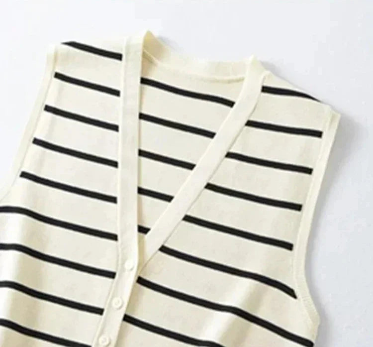 Striped Button-Up Knitted Vest