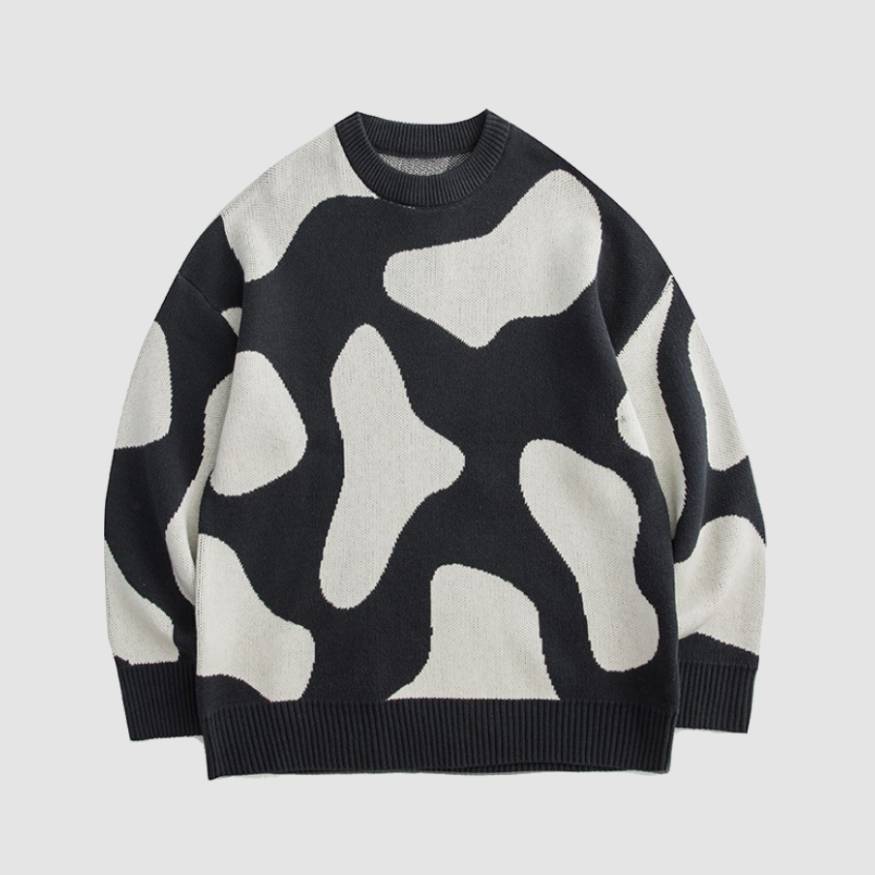 Cow Pattern Colorblock Sweater