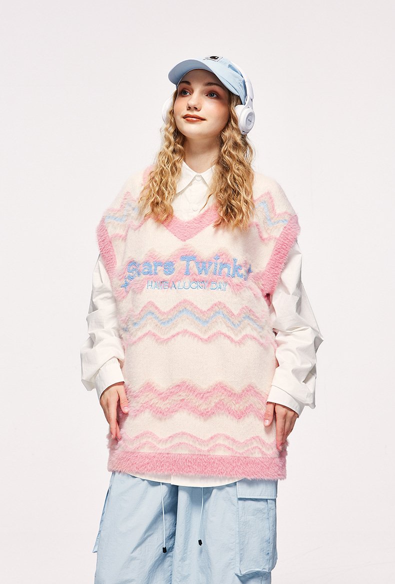 Y2k Fuzzy Star Twinkle Knitted Vest